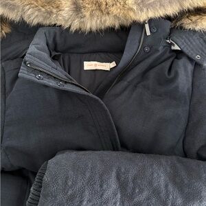 Women's Navy blue Jacket with teal Fur Trim